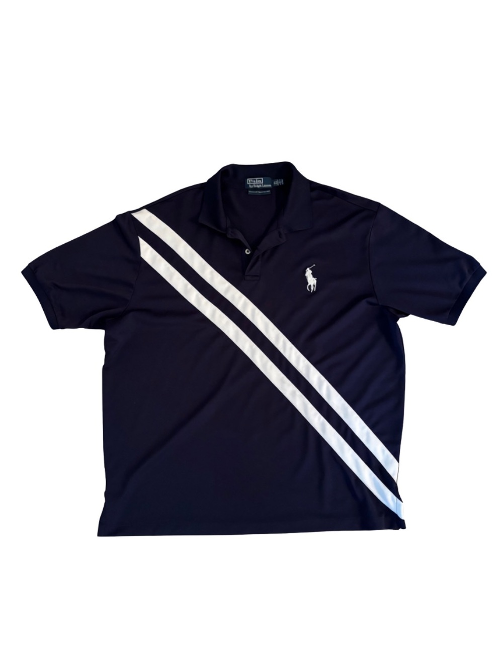 Ralph Lauren Navy Polo with White Diagonal Stripes Moisture Management